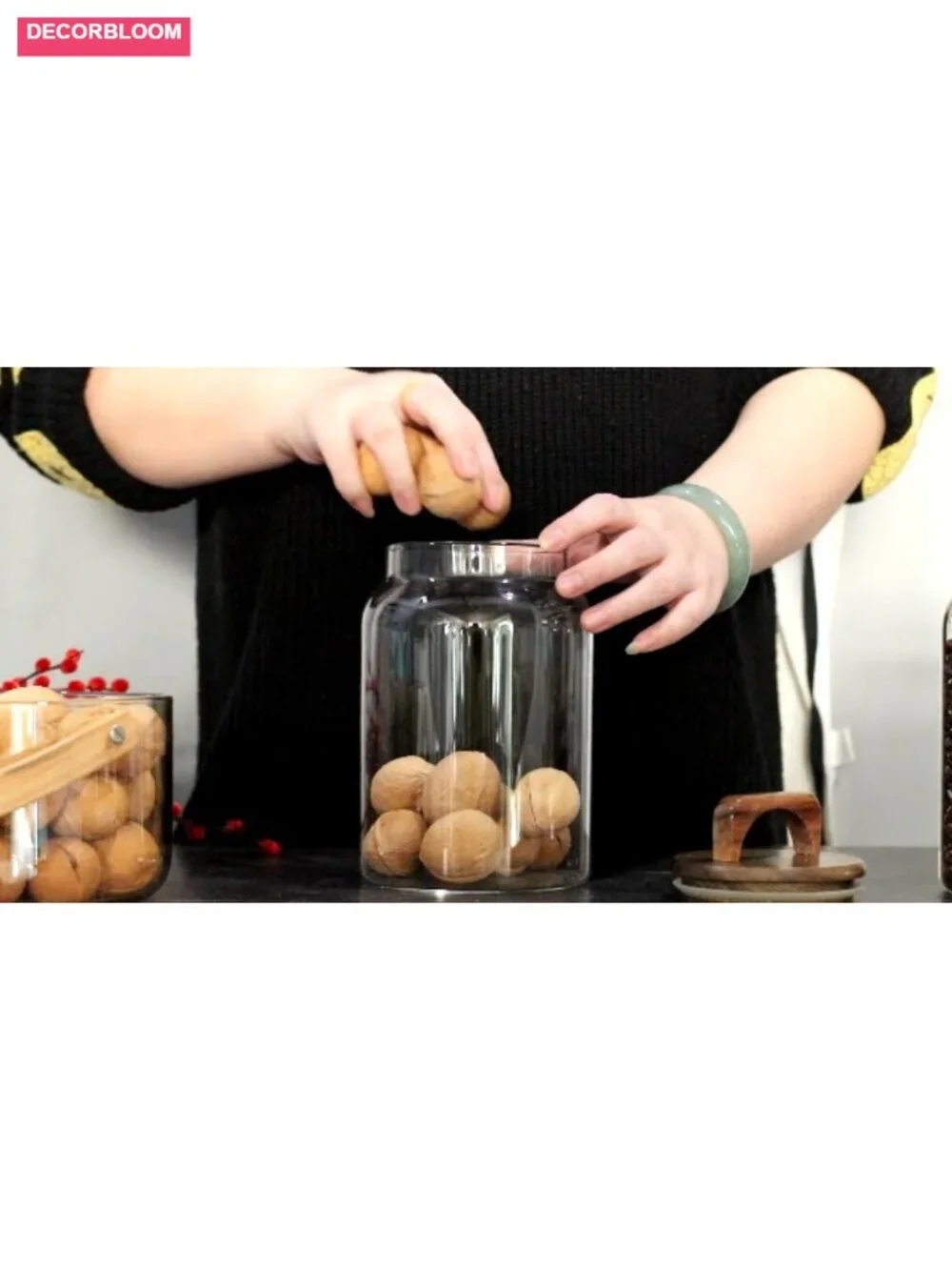 2-Piece Glass Canister Set with Airtight Acacia Lids, Tall Food Storage Jars